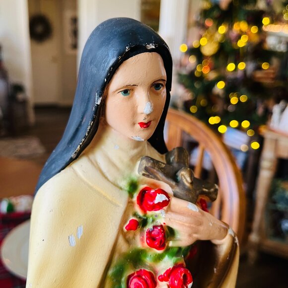 Antique Chalkware Saint Theresa of Lisieux Little flower of Jesus - Picture 14 of 17